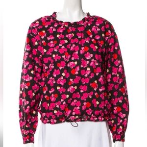 Kenzo Floral Bubble Hem Top Ruffle Neckline Size 34